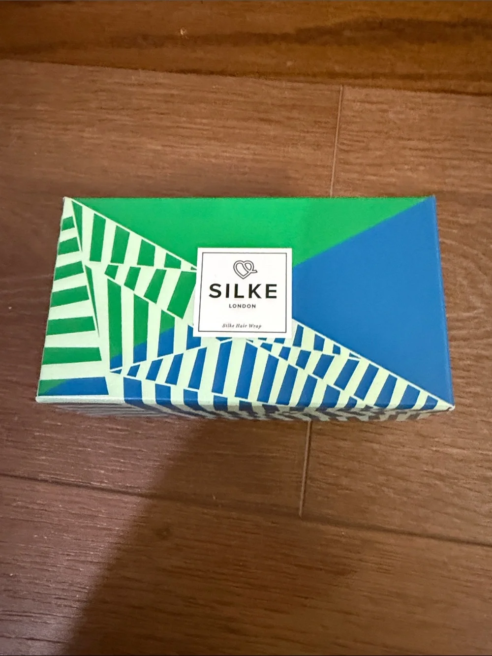 SILKE London Silk Hair Wrap - Green & Blue Patterned Box